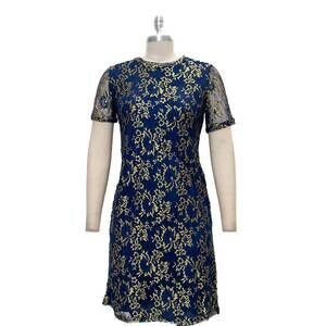 NEW MICHAEL K women's michelle lace mini dress in navy gold